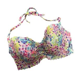 Victoria's Secret Halter Style Floral Bikini Padded Top Size 34DD